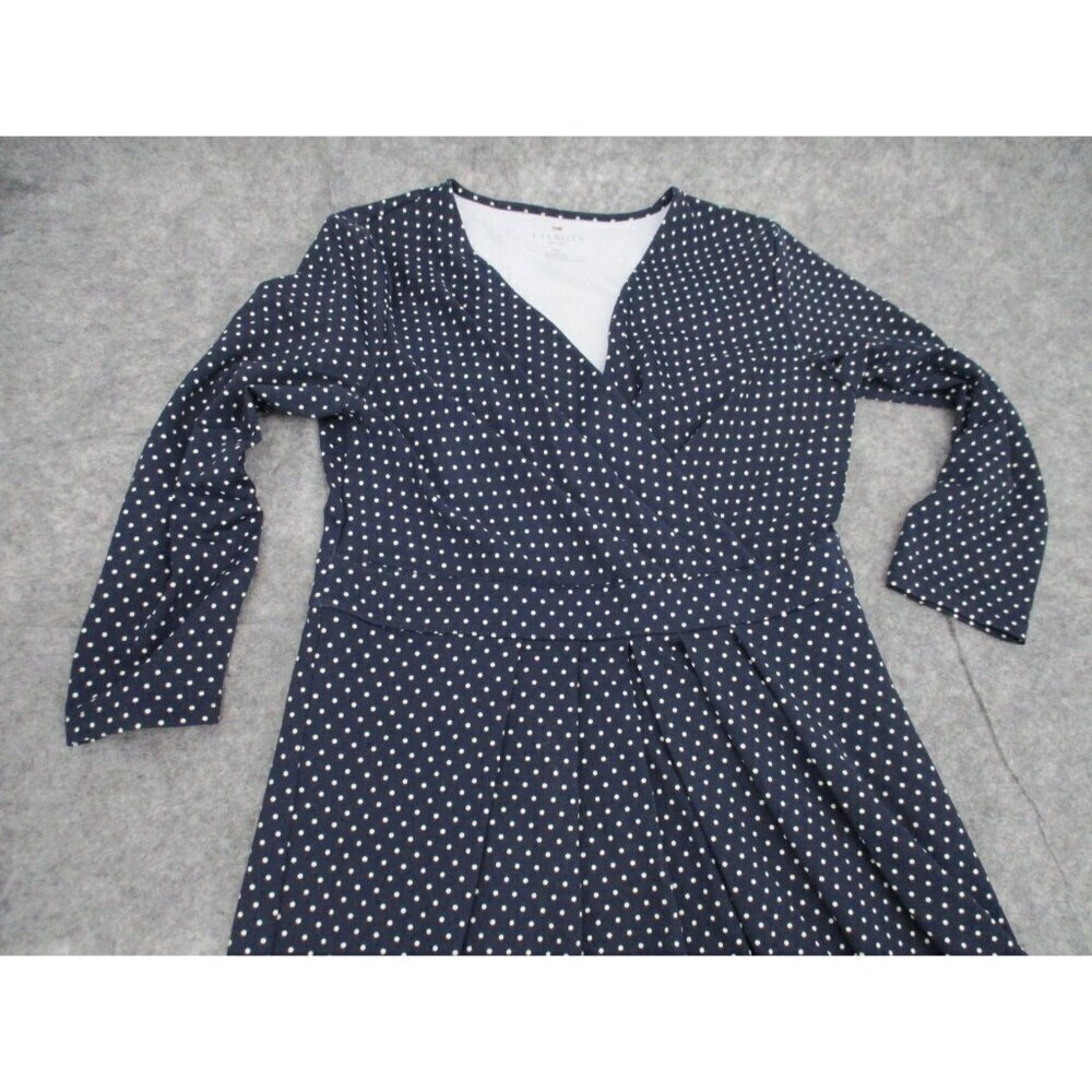 Talbots Womens Dress 10P Petites Blue Navy Polka Dot V Neck Nylon Stretchy Knit - Picture 12 of 16